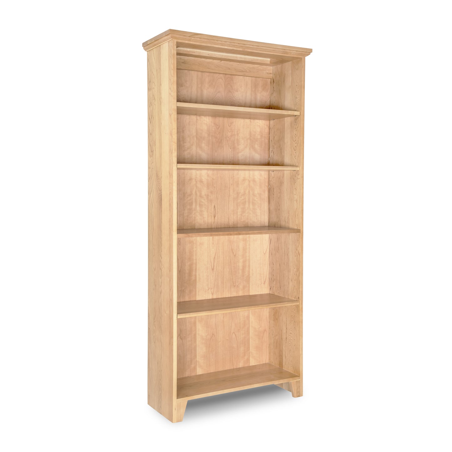 Lyndon Furniture Shaker Bookcase in light wood, handmade in the USA with five spacious shelves for storage or display.