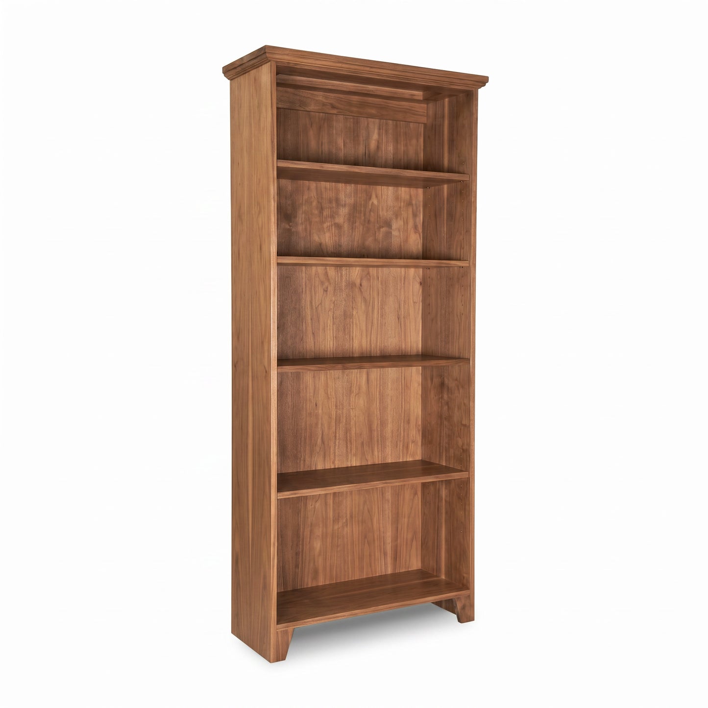 Lyndon Furniture Shaker Bookcase features five spacious shelves and a natural wood finish, expertly crafted in Vermont; classic, high-quality American-made design.