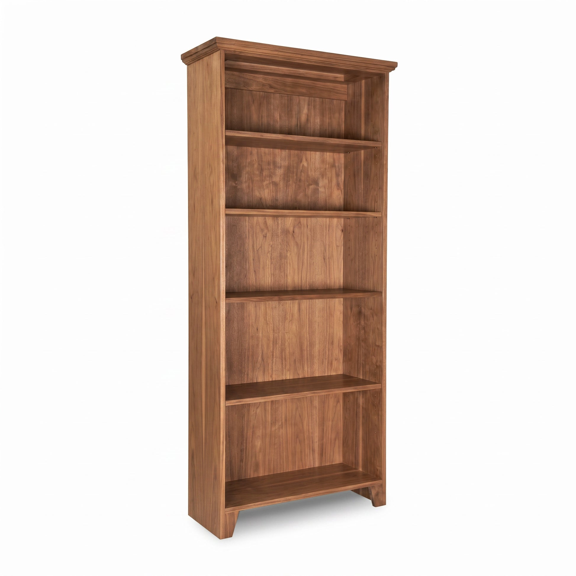 Lyndon Furniture Shaker Bookcase features five spacious shelves and a natural wood finish, expertly crafted in Vermont; classic, high-quality American-made design.