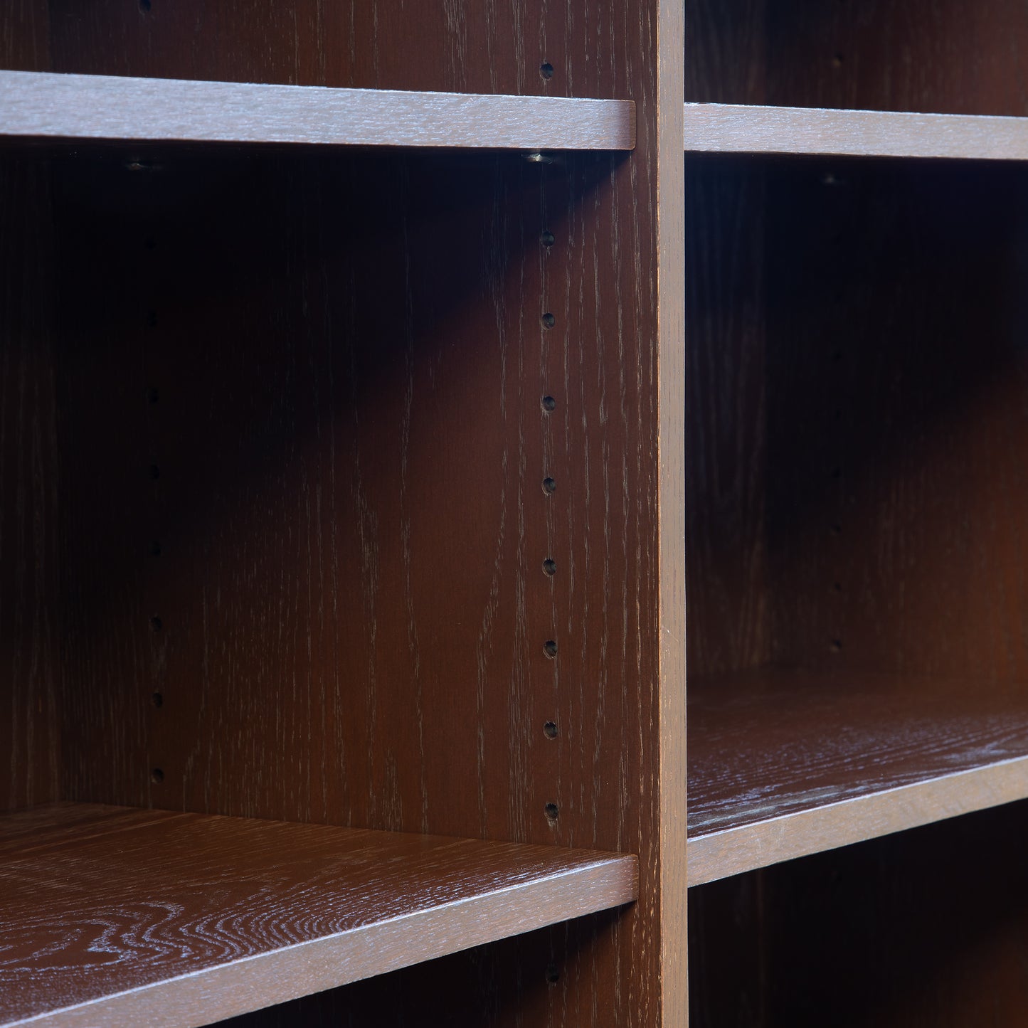 Description modified: A close up of the Lyndon Furniture Custom Contemporary Wide Bookcase - 72" High - Clearance in luxury brown.