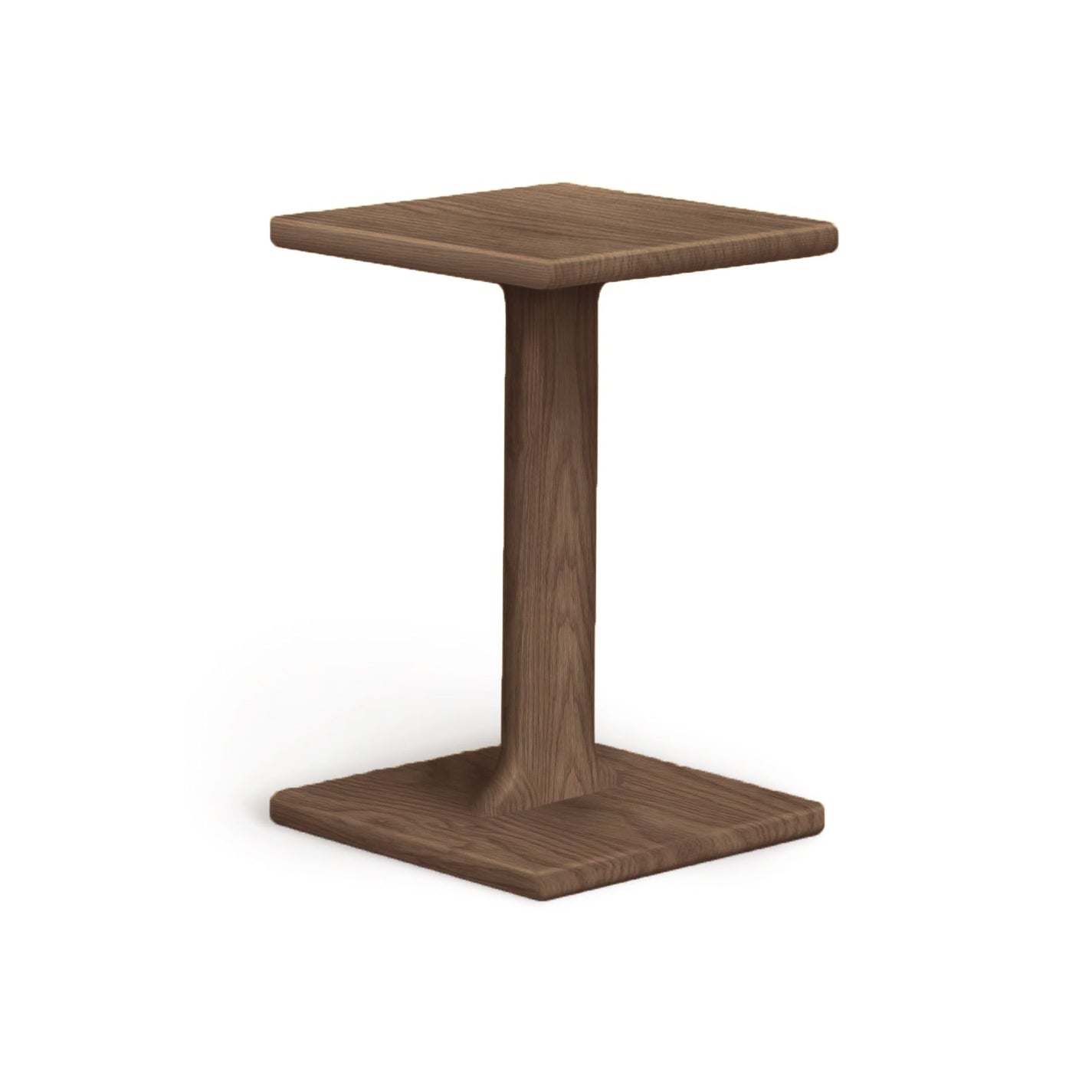 A solid Sierra Chair Table by Copeland Furniture with a square top and a sturdy base, isolated on a white background.