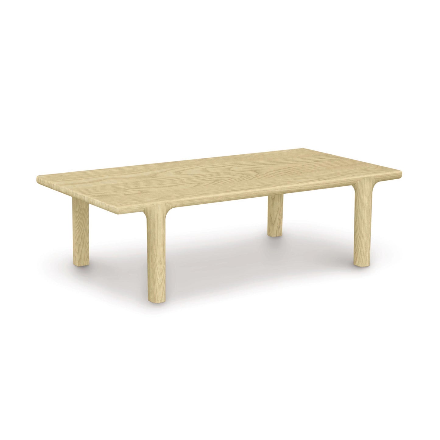 A solid North American hardwood table with a rectangular top and four legs from the Copeland Furniture Sierra Rectangular Coffee Table Collection, against a white background.