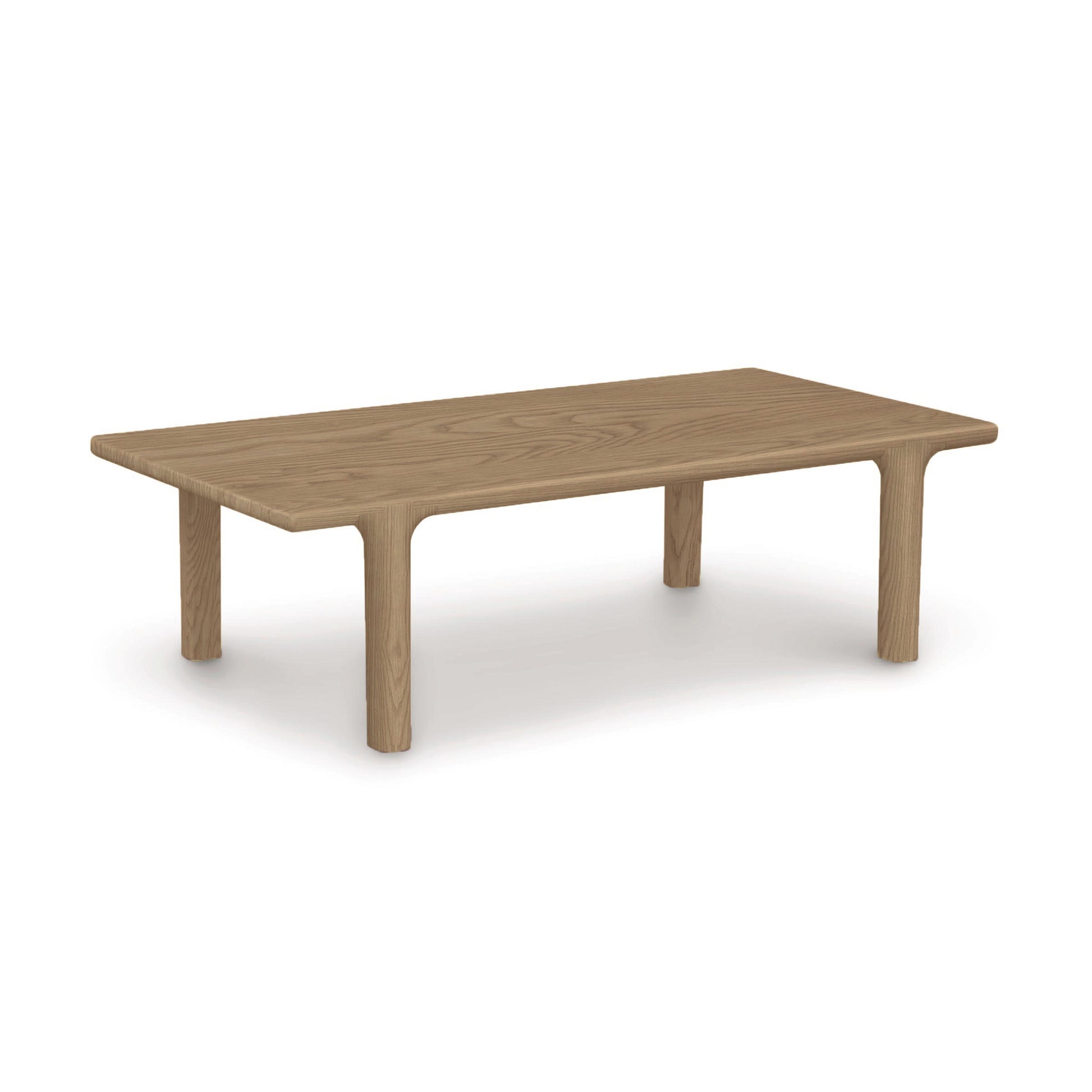 A simple Copeland Furniture Sierra Rectangular Coffee Table with a rectangular top and four legs, crafted from solid North American hardwood, displayed on a white background.