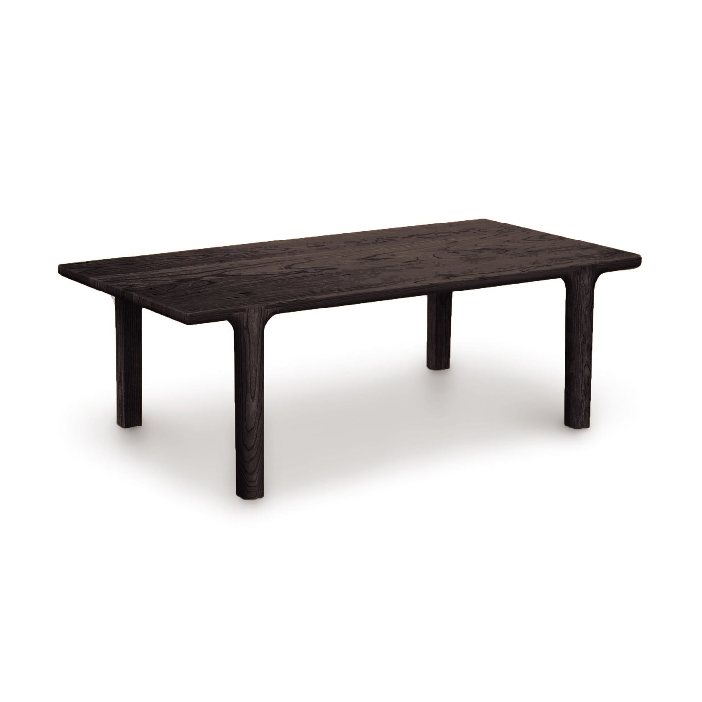 A rectangular, dark wooden Copeland Furniture Sierra Rectangular Coffee Table with four legs, made from solid North American hardwood, isolated on a white background.