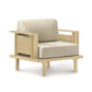 A Copeland Furniture Sierra Oak Upholstered Chair with custom beige upholstery.