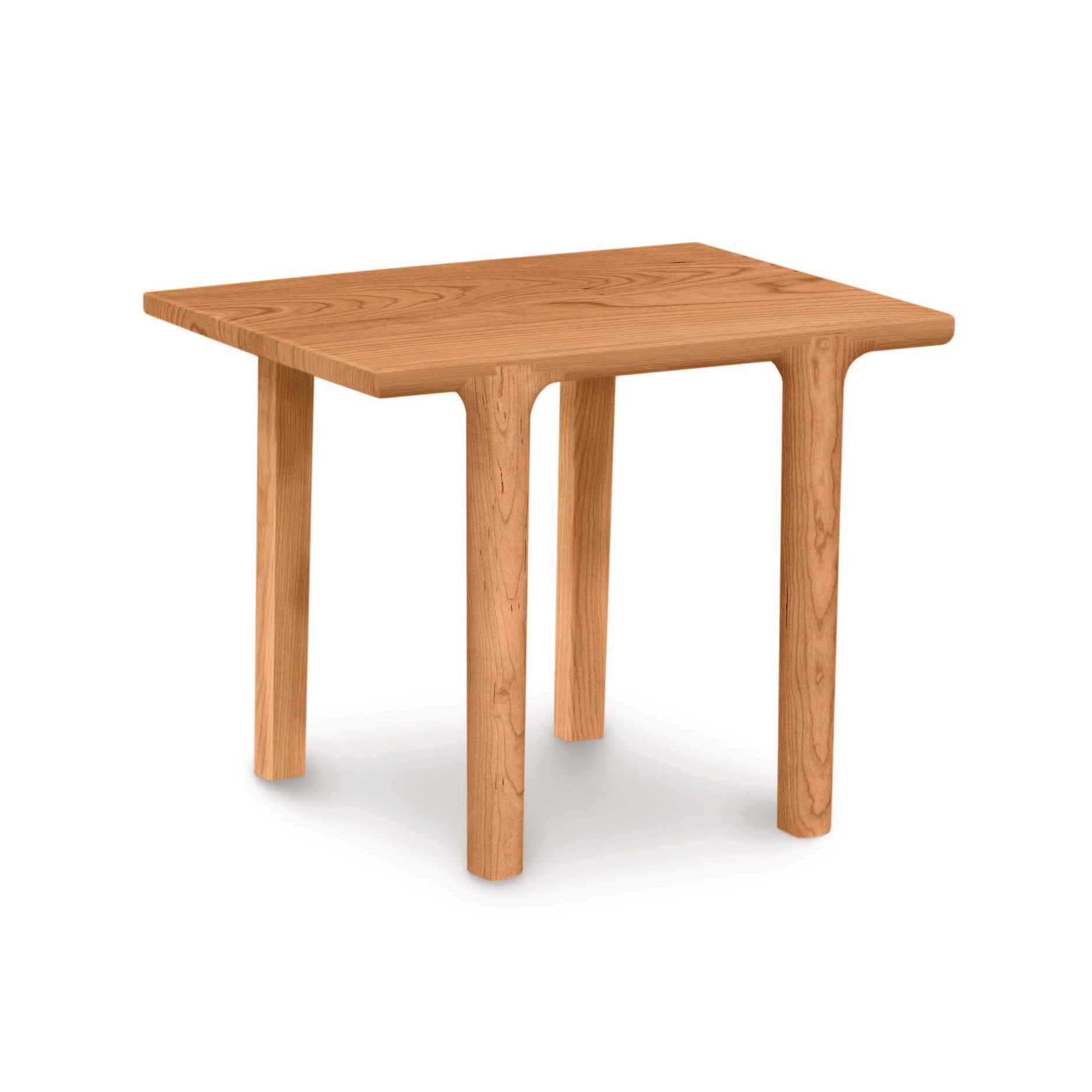 The Copeland Furniture Sierra Rectangular End Table is a small wooden table with two legs that exudes a modern personality. It stands gracefully on a white background, creating a stylish and chic look.