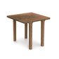 The Copeland Furniture Sierra Square End Table is a modern wooden table made from North American hardwood. It stands on two legs and is showcased against a clean white background.