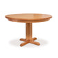 Lyndon Furniture Single-Leg Round Pedestal Table crafted in natural cherry with solid wood top, showcased clearly against a simple white background.