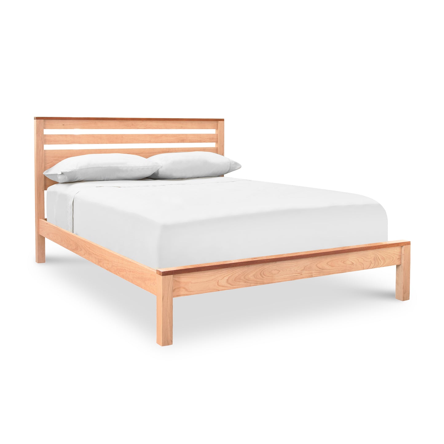 Skyline Panel Bed with wooden frame and slatted headboard in eco-friendly oil finish by Vermont Furniture Designs.