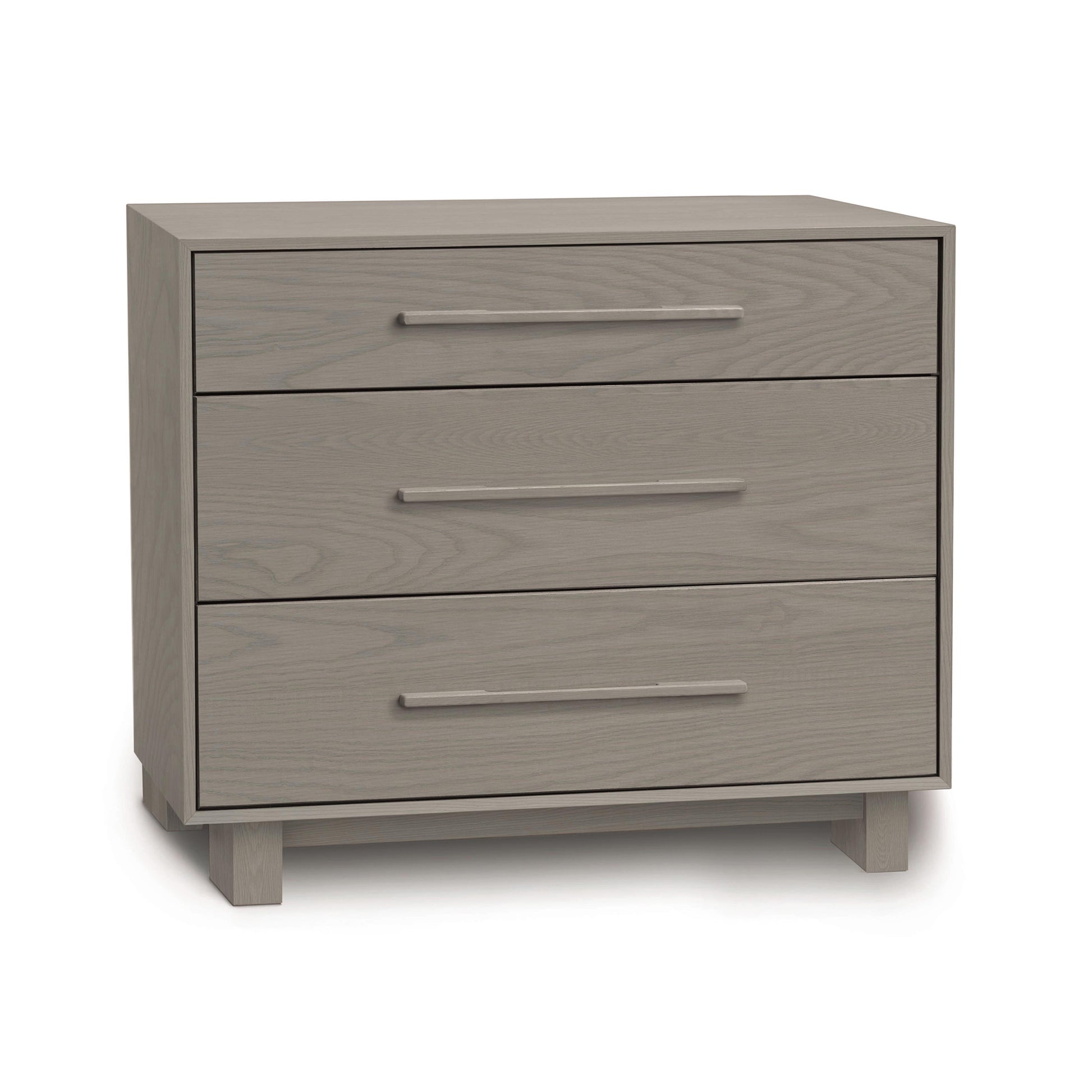 A contemporary design Copeland Furniture Sloane 3-Drawer Chest in modern gray on a plain white background.