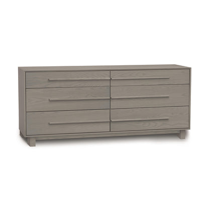 A modern American hardwood construction gray six-drawer Copeland Furniture Sloane dresser against a white background.