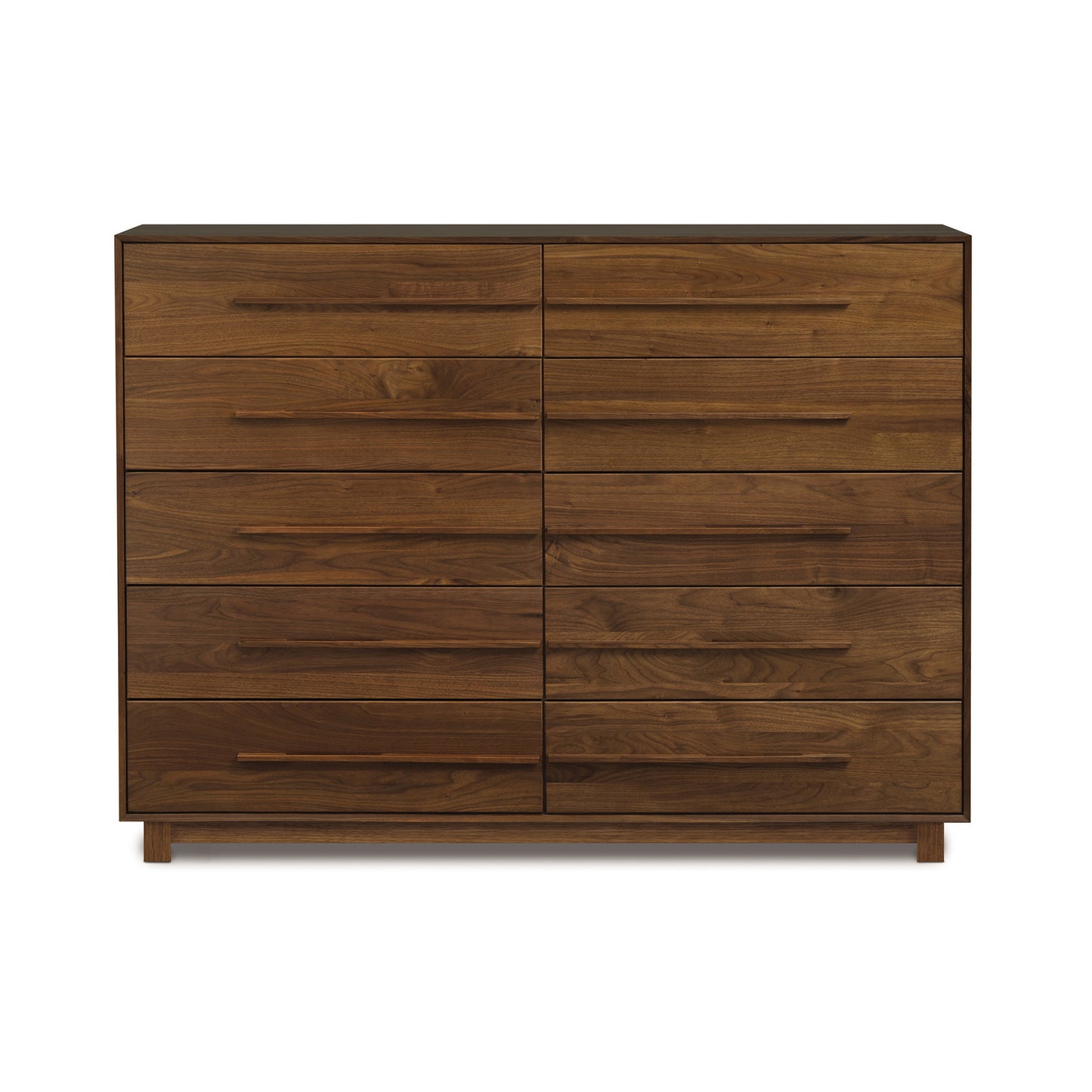 The Copeland Furniture Sloane 10-Drawer Dresser is a contemporary wooden dresser that offers ample bedroom storage with its multiple drawers.