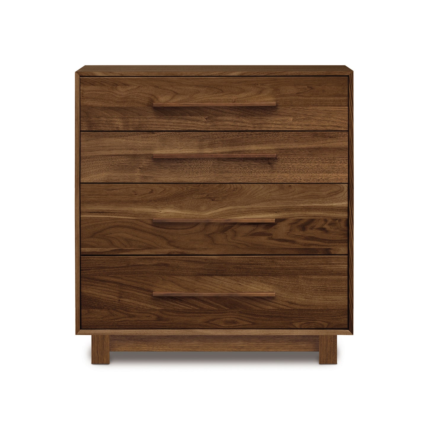 A contemporary Copeland Furniture Sloane 4-Drawer Chest, featuring four horizontal pull-out drawers with a dark finish, isolated against a white background.