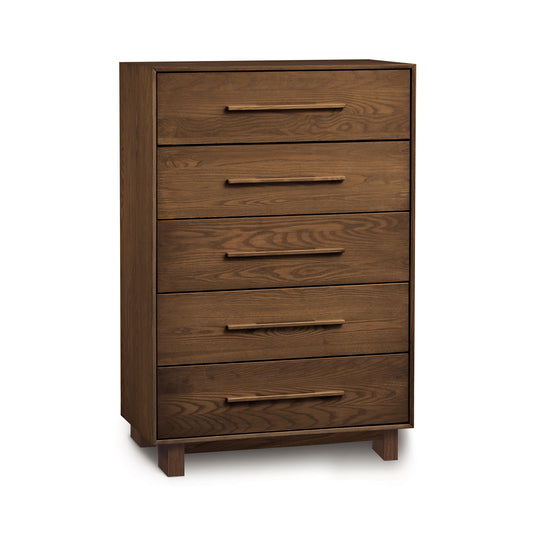 A Sloane 5-Drawer Wide Chest by Copeland Furniture featuring American hardwood construction, isolated on a white background.