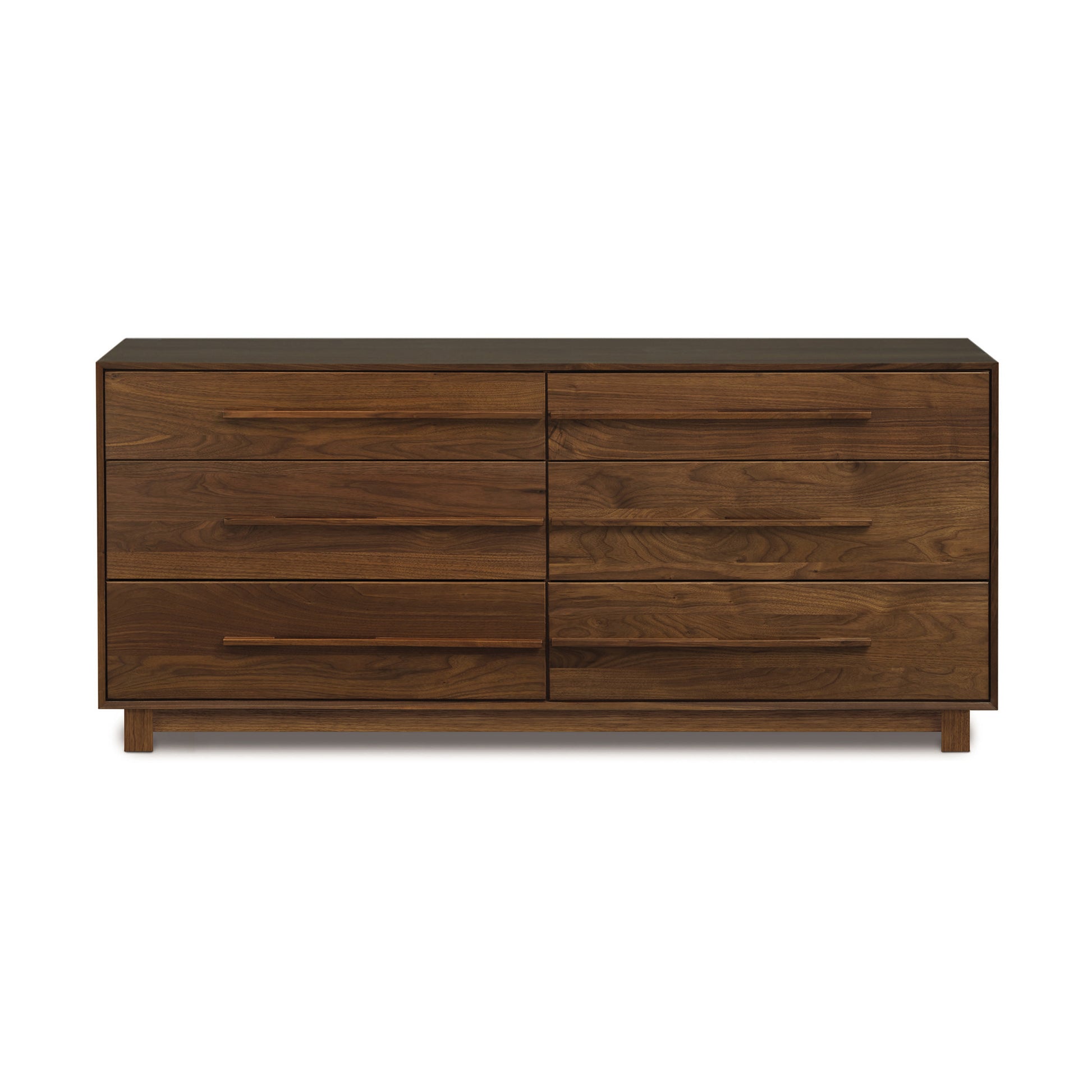 A modern bedroom furniture piece, the Copeland Furniture Sloane 6-Drawer Dresser features American hardwood construction with six drawers, isolated on a white background.