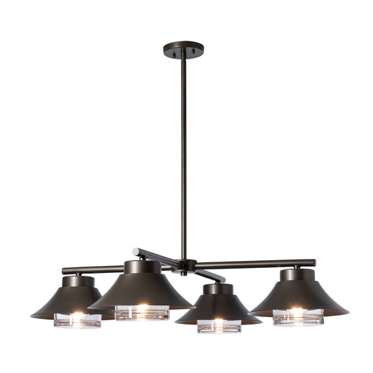 Stowe Outdoor 4-Light Pendant with four hand-forged steel shades and glass diffusers, a high-quality American-made lighting piece.