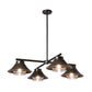 Stowe Outdoor 4-Light Pendant with four hand-forged steel shades and exposed glass-encased bulbs on a central stem.