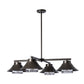 Stowe Outdoor 4-Light Pendant, crafted with four hand forged steel conical shades and clear glass diffusers.