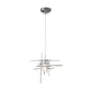 Close-up of the Tura Seeded Glass Low Voltage Mini Pendant by Hubbardton Forge, highlighting intersecting rods and elegant seeded glass shade.