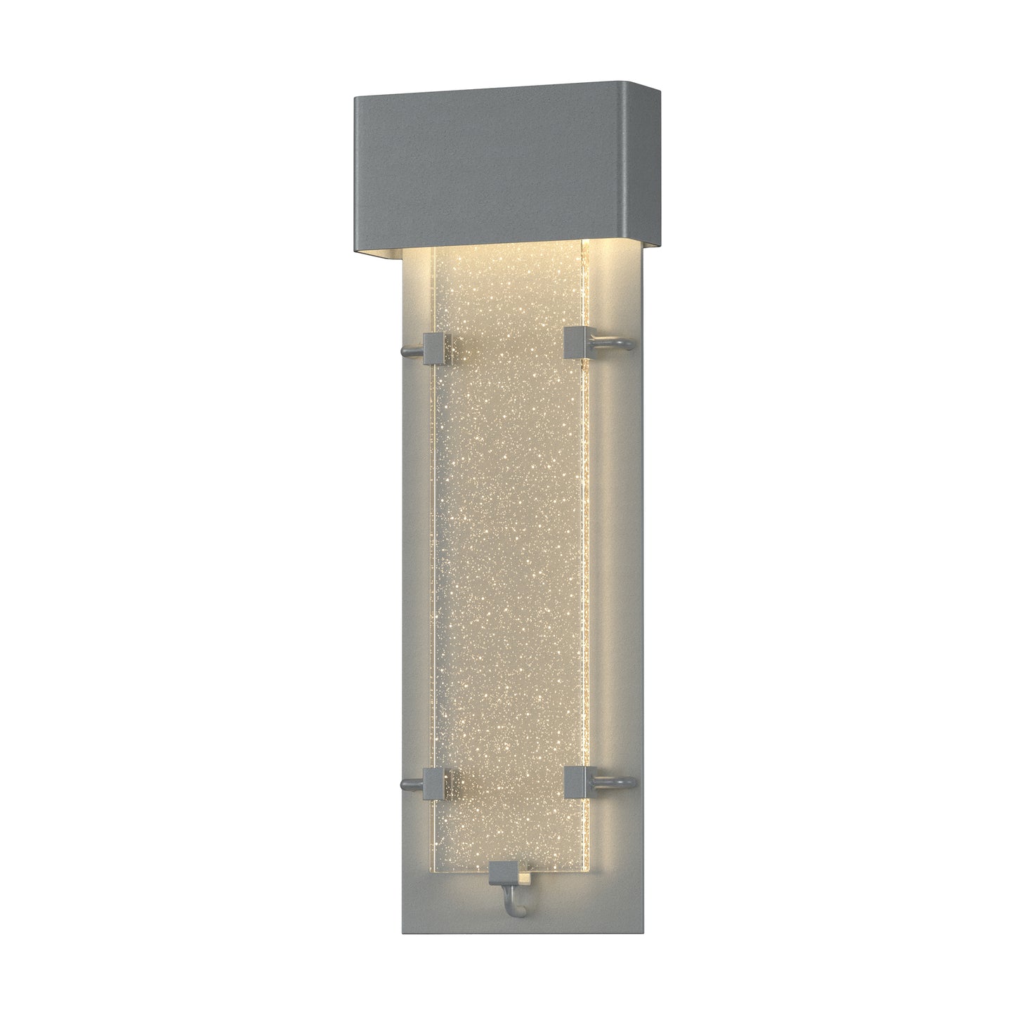 Ursa Large LED Outdoor Sconce by Hubbardton Forge features a modern gray base and frosted illuminated panel, showcasing quality American craftsmanship.