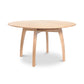 Vermont Modern Round Pedestal Extension Table with light finish, extension mechanism, and curved legs by Lyndon Furniture.