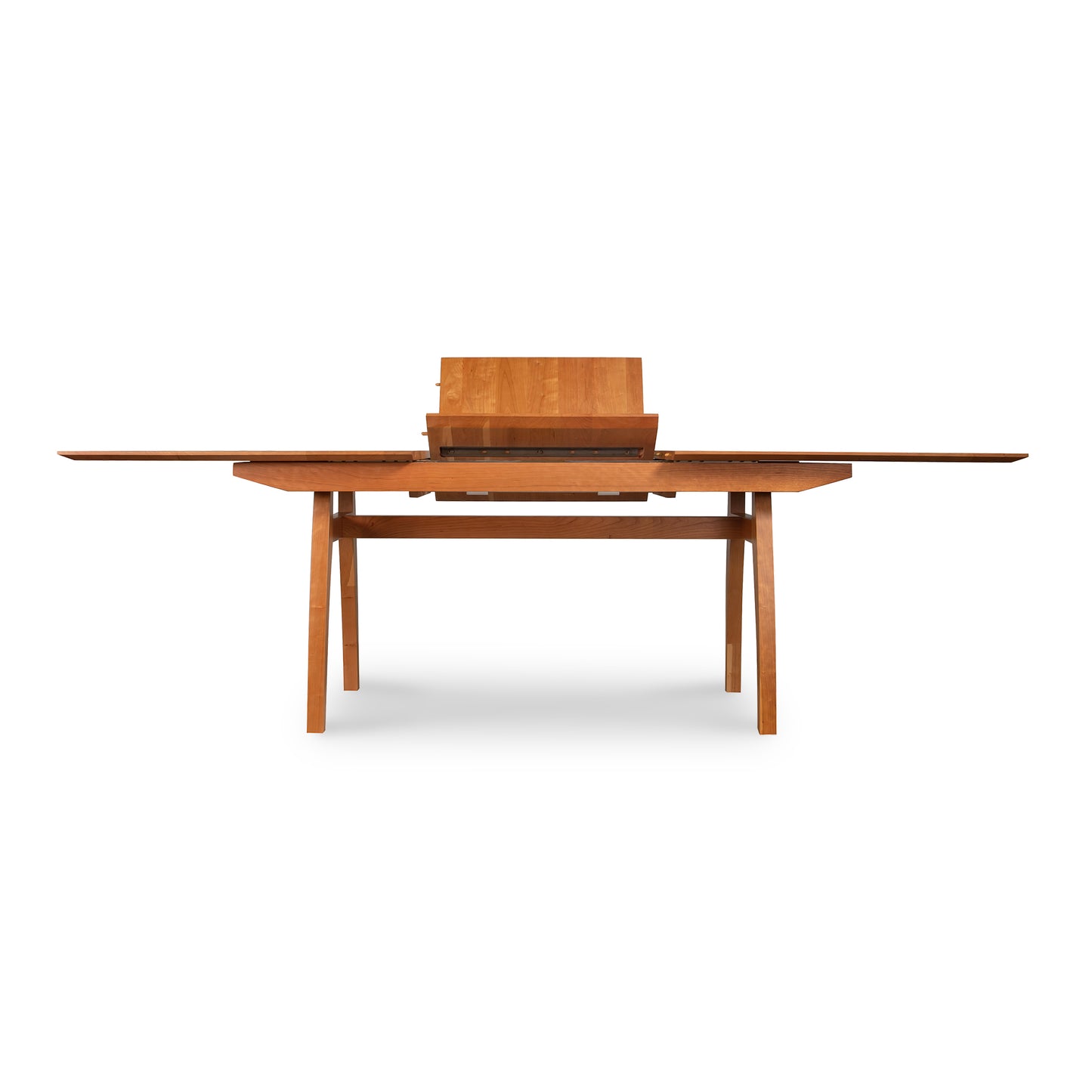A high-end Vermont Modern Butterfly Extension Table with a piano, made by Lyndon Furniture.