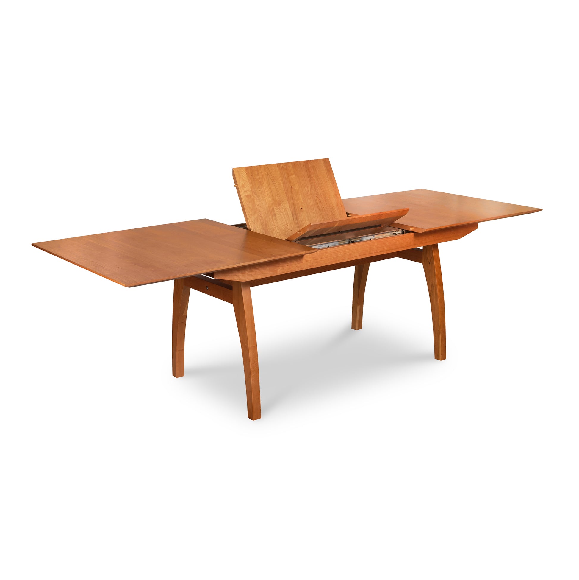 A high-end Vermont Modern Butterfly Extension Table with an open top.