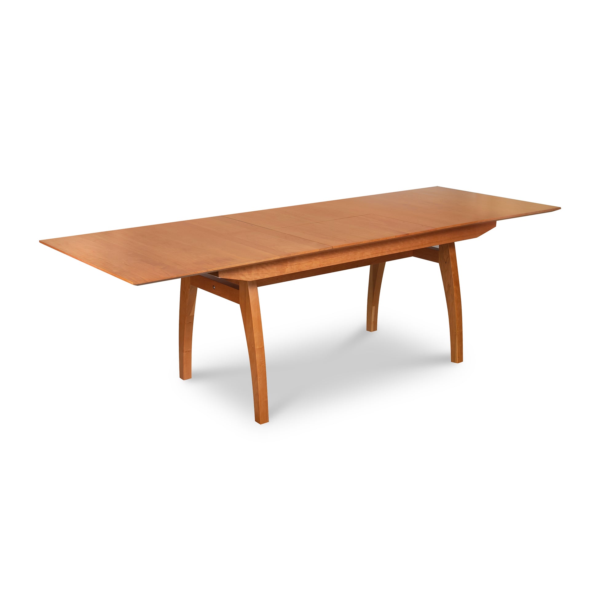 A high-end wooden Vermont Modern Butterfly Extension Table from Lyndon Furniture with a wooden top.
