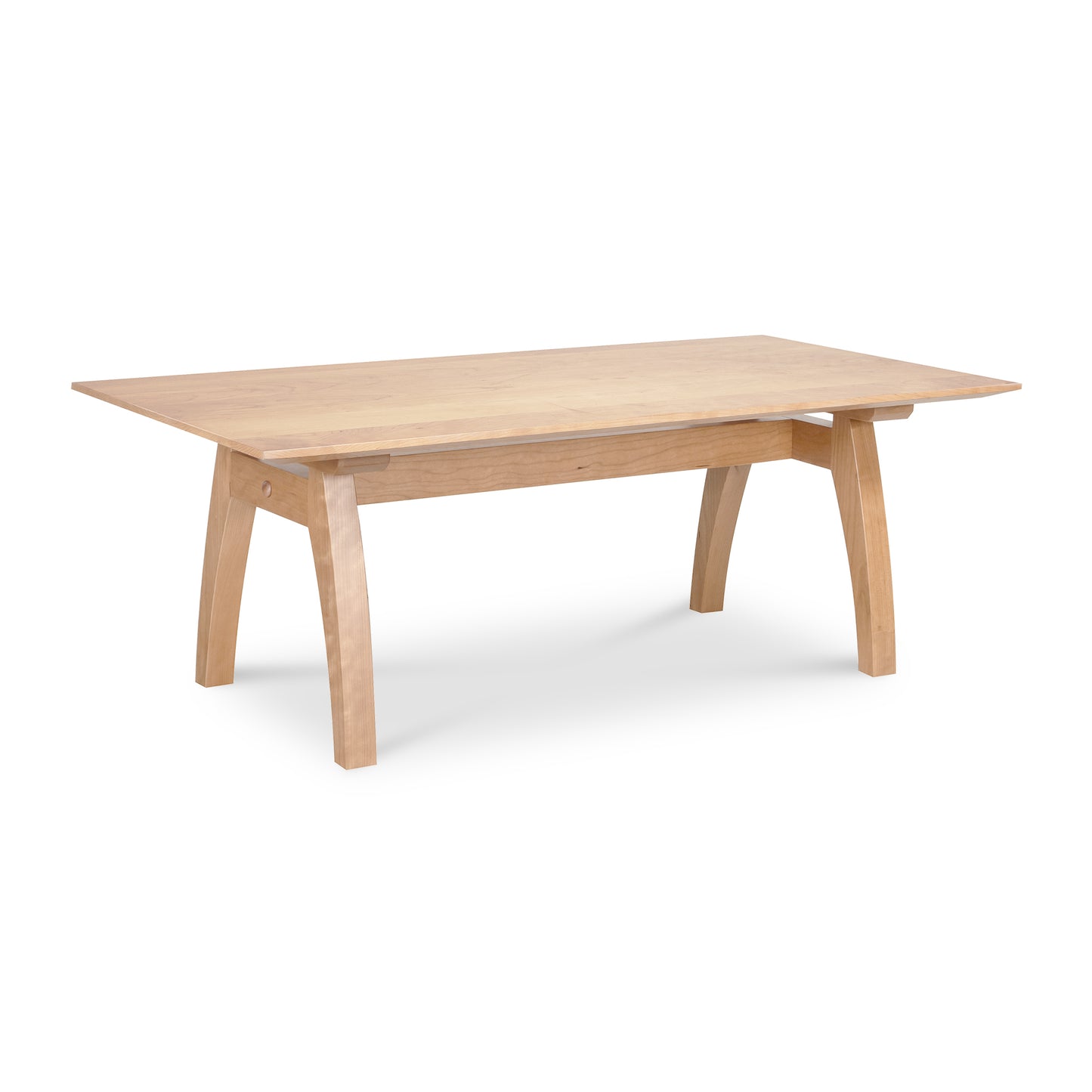 Lyndon Furniture Vermont Modern Trestle Coffee Table in solid cherry, featuring elegant curved legs.