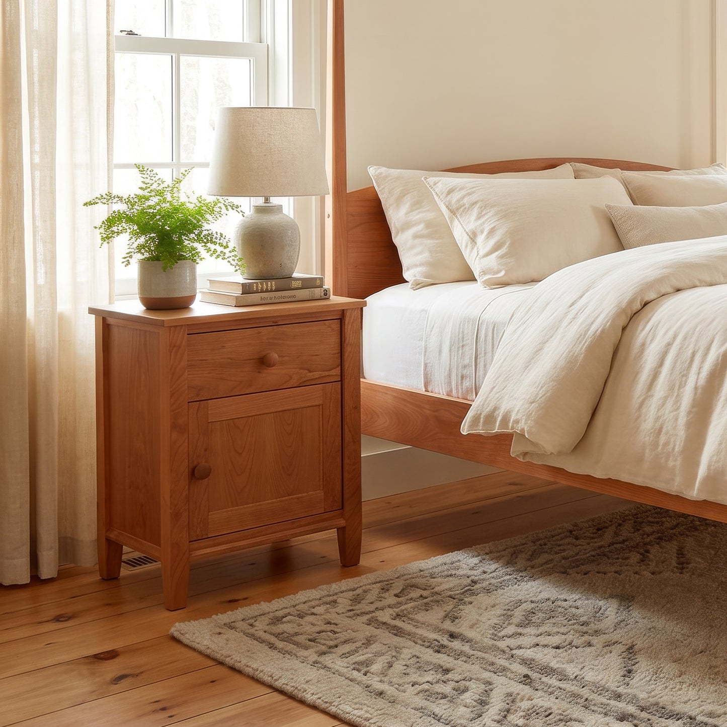 Maple Corner Woodworks Vermont Shaker 1-Drawer Nightstand with Door showcased, highlighting handcrafted American-made quality and timeless design.