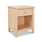 Vermont Shaker 1-Drawer Enclosed Shelf Nightstand in natural maple by Maple Corner Woodworks, showcasing handcrafted American wood furniture.