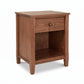 Vermont Shaker 1-Drawer Enclosed Shelf Nightstand by Maple Corner Woodworks in natural cherry hardwood, highlighting fine American craftsmanship.