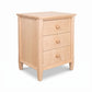 Vermont Shaker 3-Drawer Nightstand in natural maple hardwood by Maple Corner Woodworks, featuring round knobs and fine American craftsmanship.