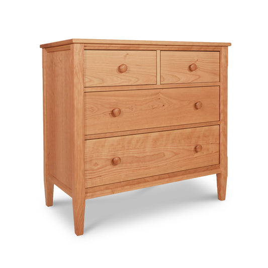 Vermont Shaker 4-Drawer Chest by Maple Corner Woodworks in solid cherry wood with classic design and round knobs.