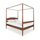 Vermont Shaker Four Poster Bed with Canopy by Maple Corner Woodworks, featuring white bedding. Premium, handcrafted solid wood bed made in Vermont.