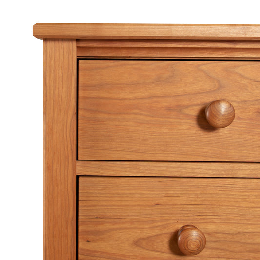 Maple Corner Woodworks Vermont Shaker 5-Drawer Chest features round knobs and classic design, highlighting expert craftsmanship.