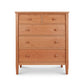 Handcrafted Vermont Shaker 5-Drawer Chest by Maple Corner Woodworks, solid wood dresser with round wooden knobs, featuring two small upper drawers and three larger lower drawers for ample storage.