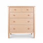 Vermont Shaker 5-Drawer Chest by Maple Corner Woodworks in light wood, with two small top drawers and three larger drawers, all with round knobs.