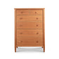 Vermont Shaker 6-Drawer Chest by Maple Corner Woodworks, tall with natural wood finish and round knobs, highlights expert Vermont craftsmanship.