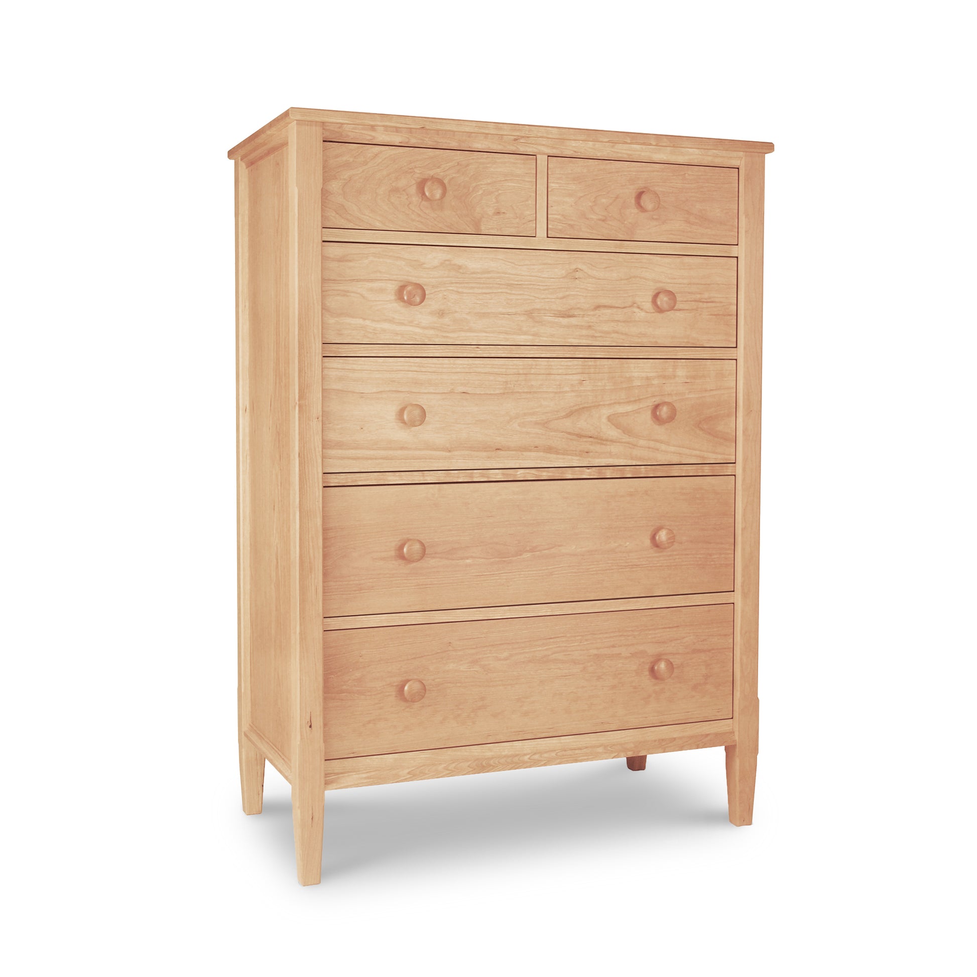 A Maple Corner Woodworks Vermont Shaker 6-Drawer Chest for bedroom storage on a white background.