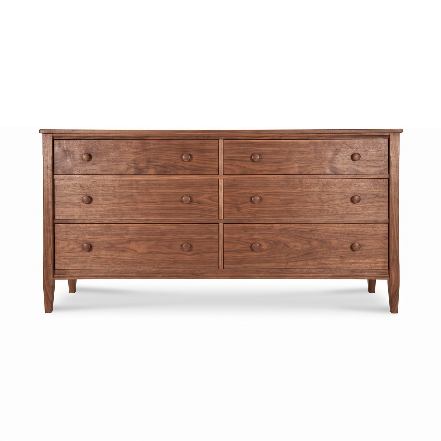 Vermont Shaker 6-Drawer Dresser by Maple Corner Woodworks in solid black walnut wood with round knobs and timeless classic style.