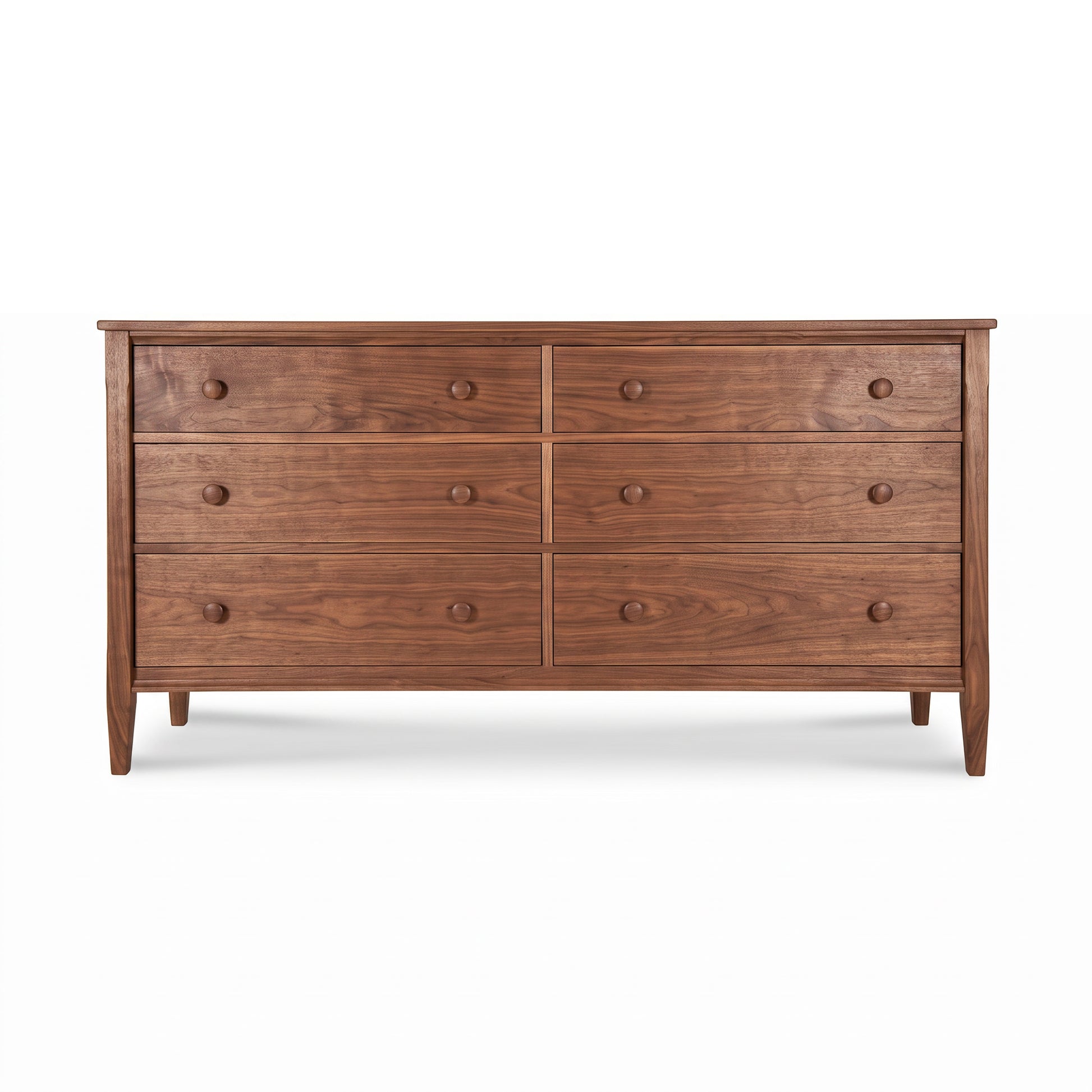 Vermont Shaker 6-Drawer Dresser by Maple Corner Woodworks in solid black walnut wood with round knobs and timeless classic style.