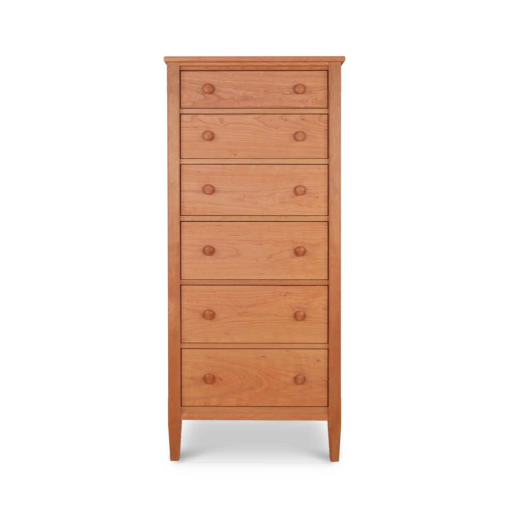 A Vermont-Made Vermont Shaker Lingerie Chest from Maple Corner Woodworks, part of the Vermont Shaker Furniture Collection, on a white background.