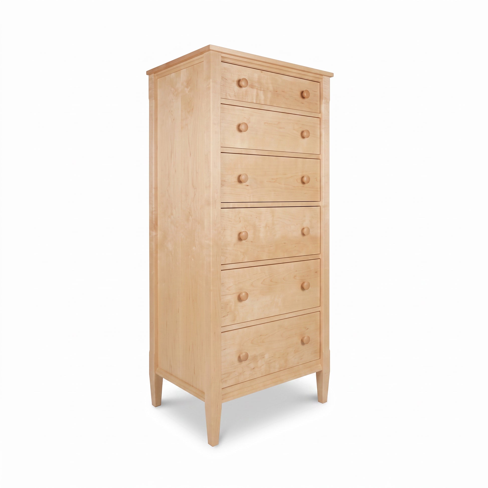 Vermont Shaker Lingerie Chest by Maple Corner Woodworks, tall six-drawer dresser with round knobs, expertly handcrafted from solid wood.