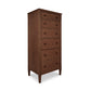 A Maple Corner Woodworks Vermont Shaker Lingerie Chest in a dark brown color, created by skilled furniture makers.