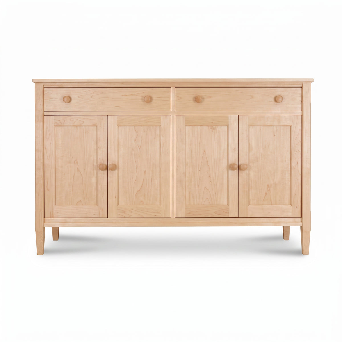 Vermont Shaker Large 60″ Sideboard by Maple Corner Woodworks, featuring four doors and two drawers in premium American-made hardwood.
