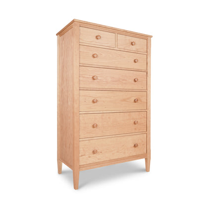 Vermont Shaker 7-Drawer Chest in cherry hardwood with light natural finish and round handles from Maple Corner Woodworks.