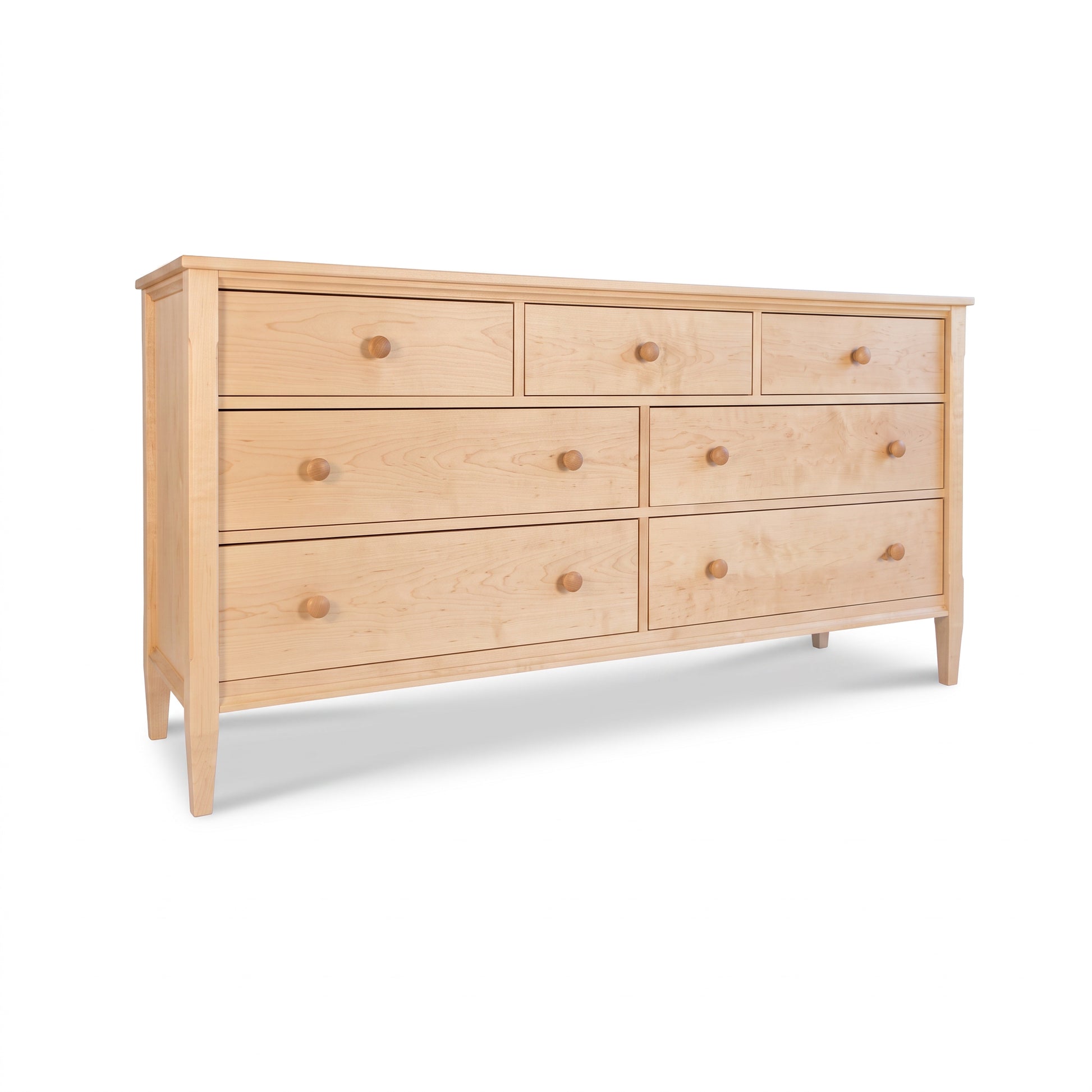 Vermont Shaker 7-Drawer Dresser by Maple Corner Woodworks in maple wood with round knobs, handcrafted American furniture.