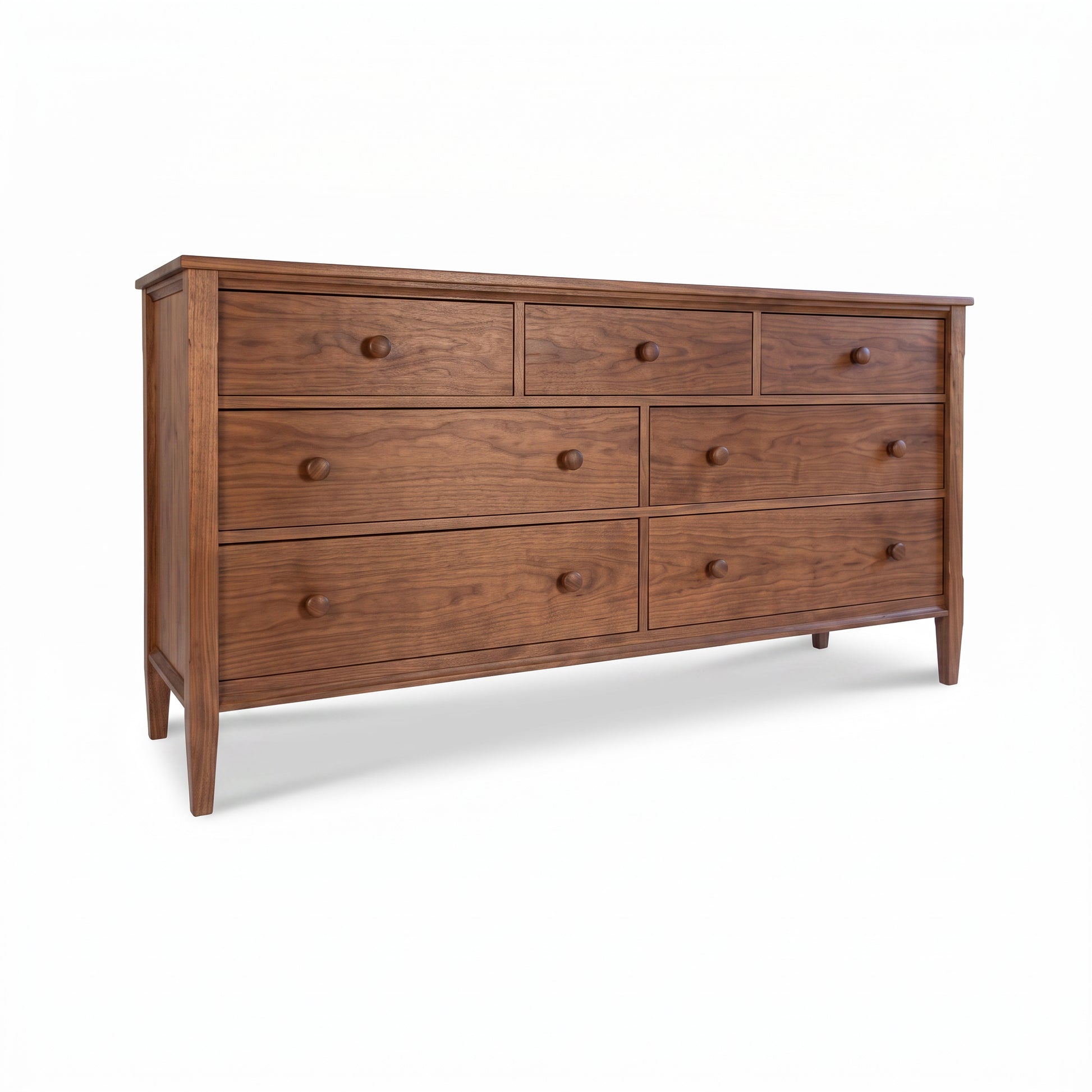 Vermont Shaker 7-Drawer Dresser by Maple Corner Woodworks in solid hardwood with round knobs and four legs, crafted in the USA.
