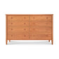 A Maple Corner Woodworks Vermont Shaker 8-Drawer Dresser made from solid hardwoods, with round handles, isolated on a white background.
